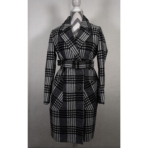 NWT Motherhood Maternity Women's Pea Coat Black & White Plaid Size Small Chrty
